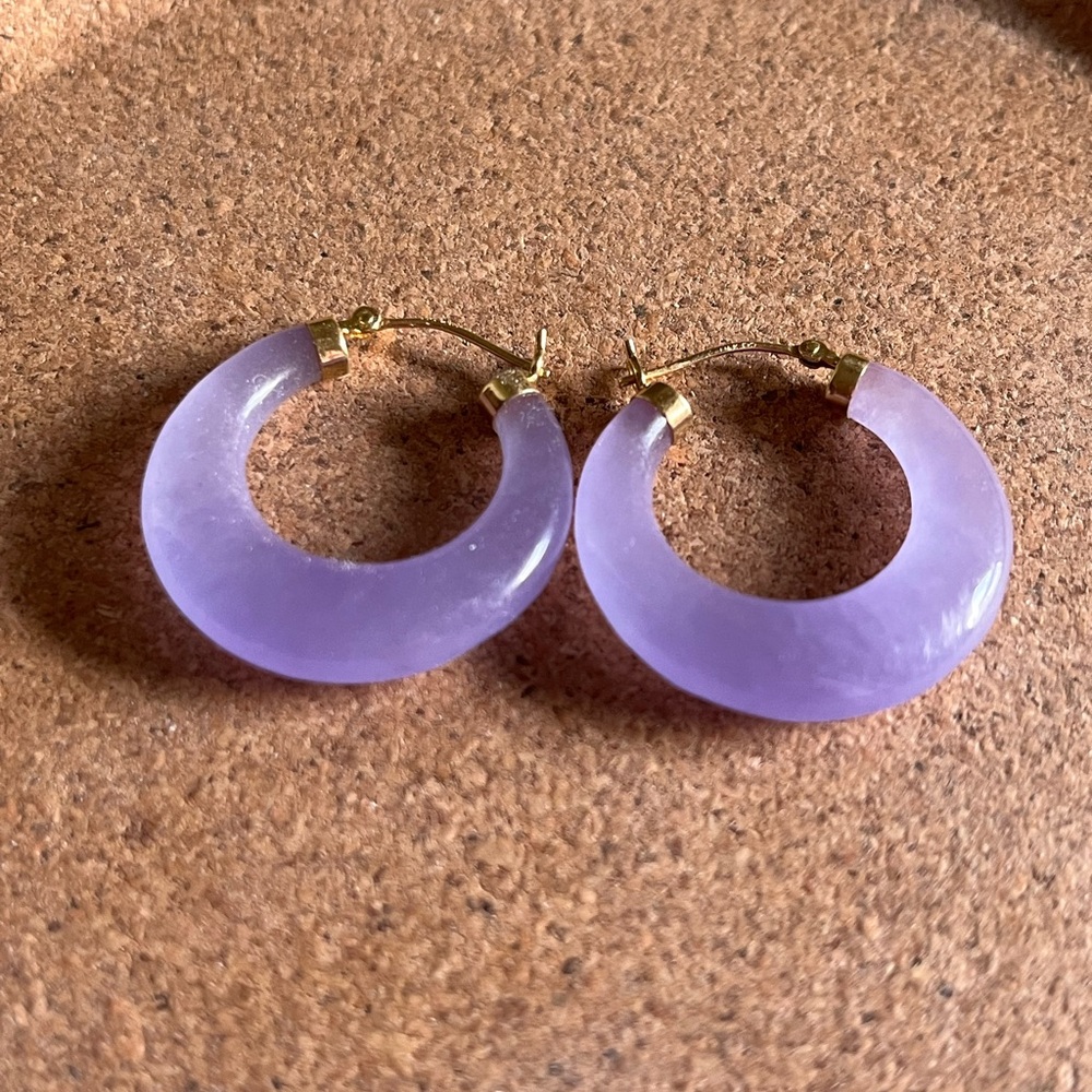 14k lavender purple jade hoops